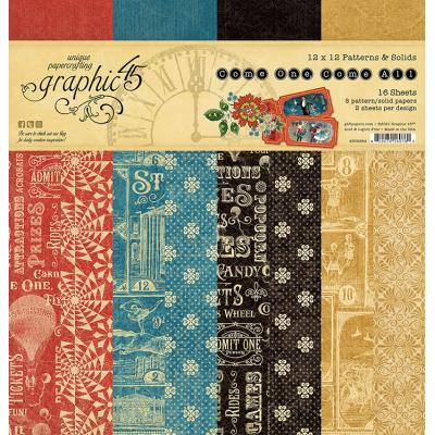 Graphic 45 Come One, Come All! Designpapier - Patterns & Solids Paper Pad